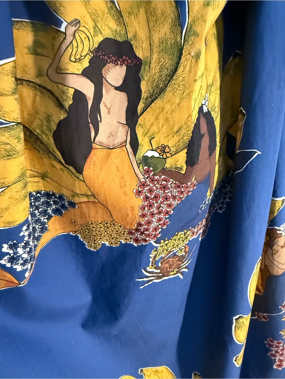 RARE FARM RIO Blue Floral Bananas 🍌 & Mermaids🧜🏼♀️ Midi Dress SIZE SMALL - Picture 8 of 12